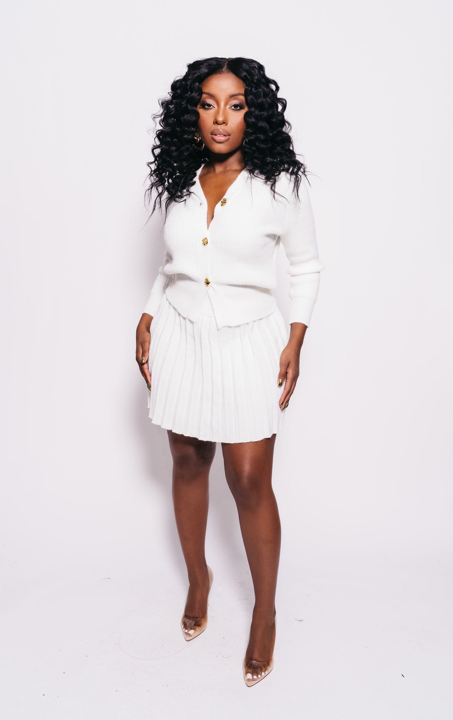 The Arielle 2-Piece Cardigan and Skirt Set | White