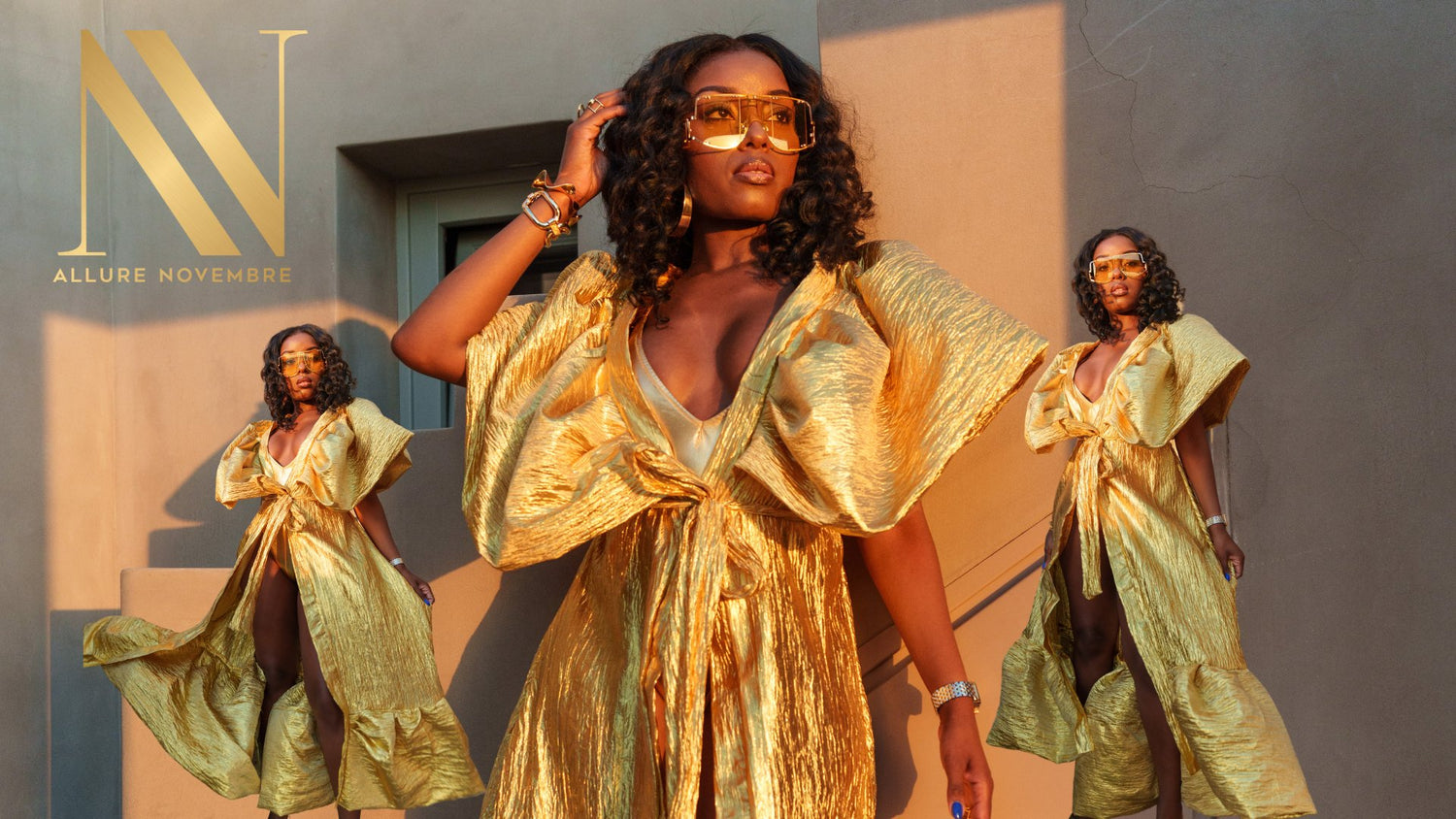 Gold Maxi Dress with Metal Embellishment