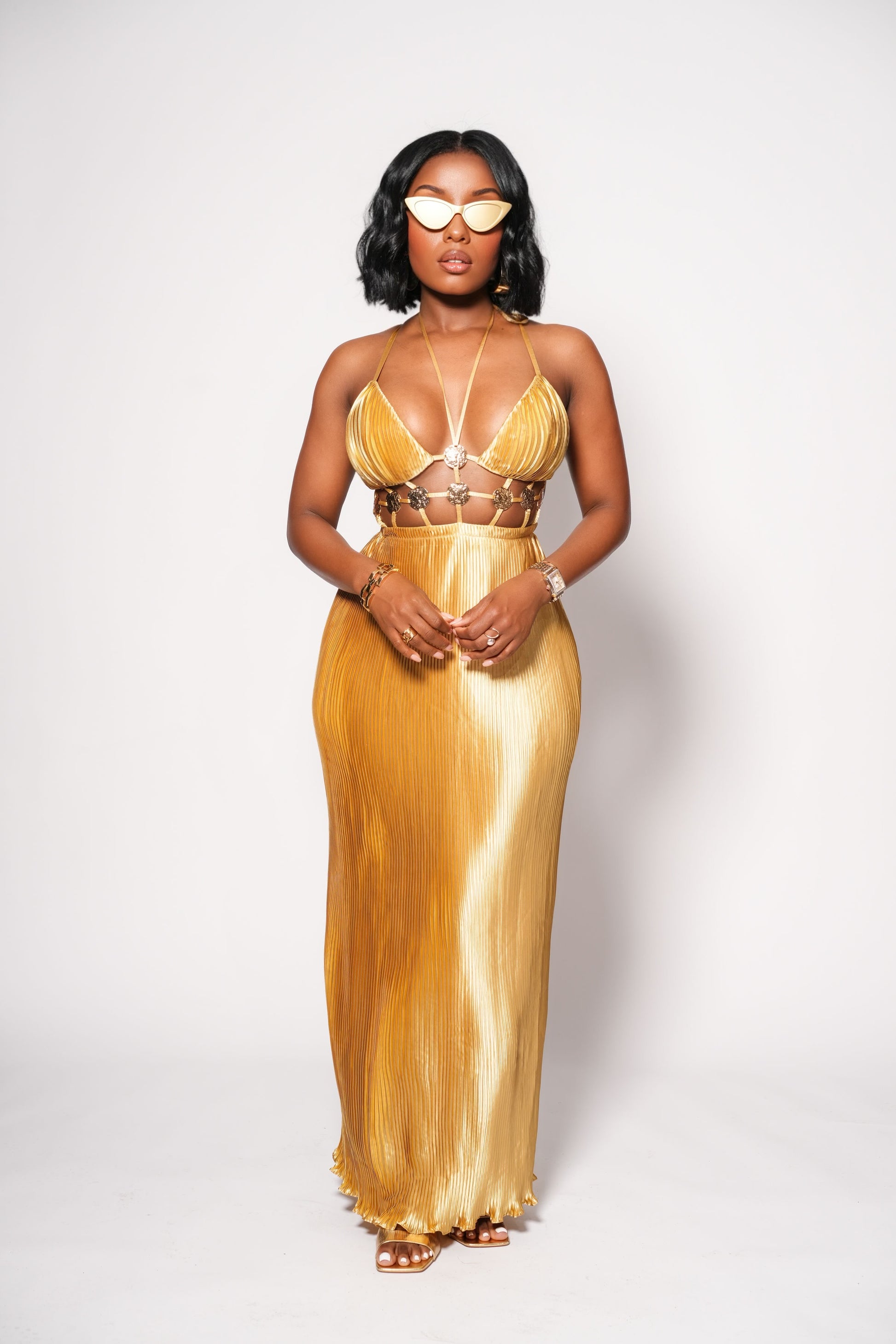 Thira Gold Maxi Dress - Small Thira Gold Maxi Dress - Small