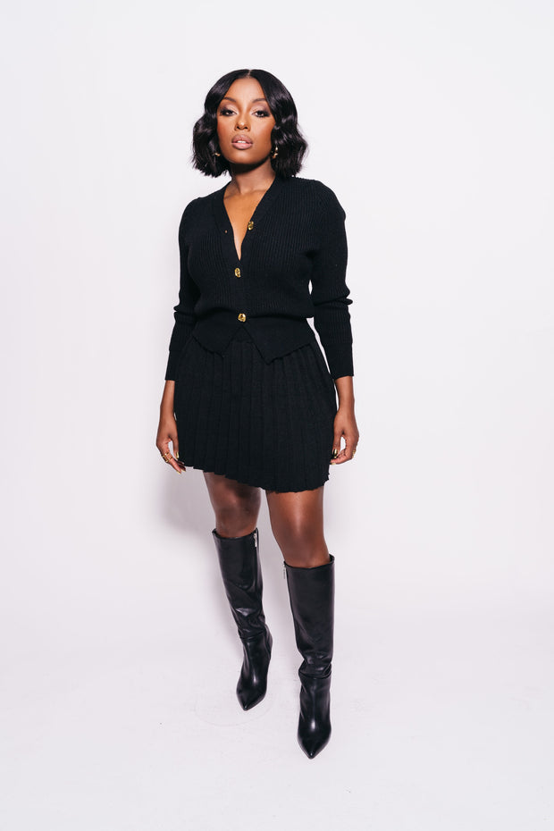 The Arielle 2-Piece Cardigan and Skirt Set | Black